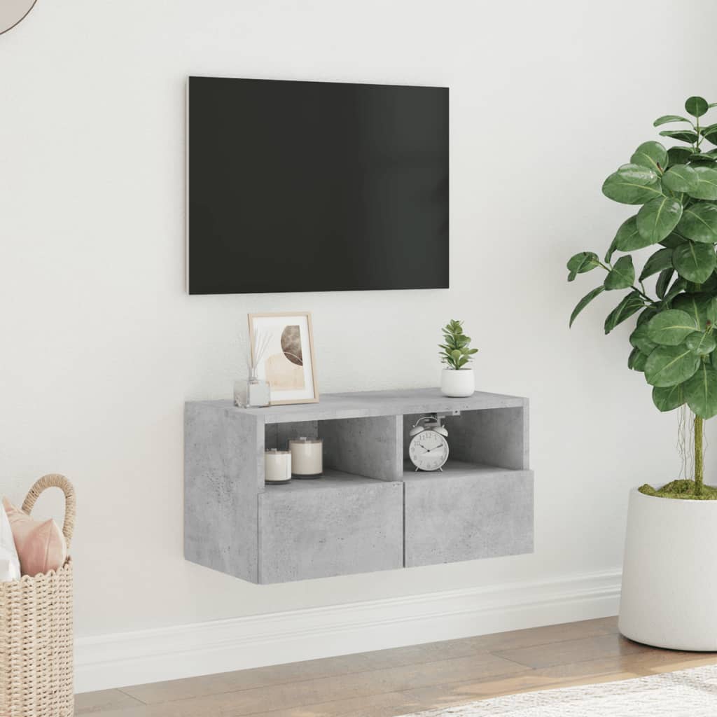 Meuble TV mural gris béton 60x30x30 cm en bois