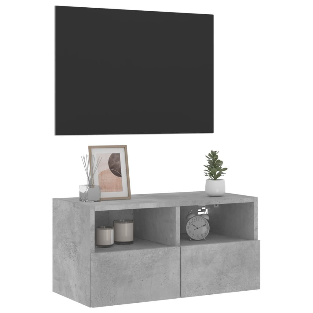 Meuble TV mural gris béton 60x30x30 cm en bois