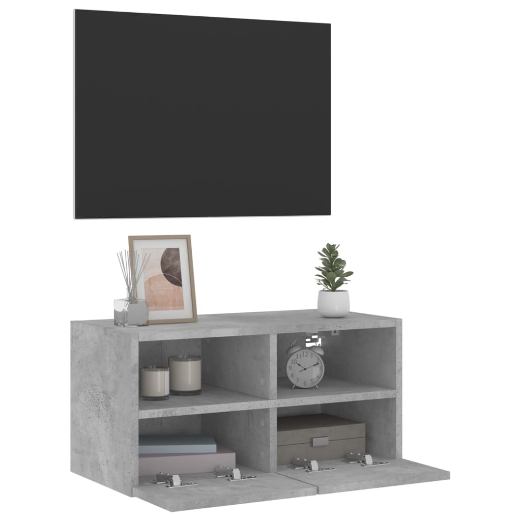 Meuble TV mural gris béton 60x30x30 cm en bois