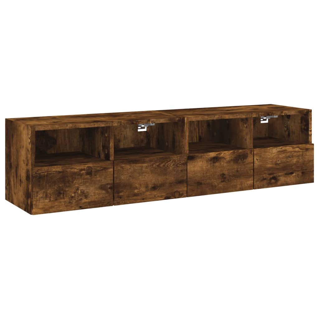 Meubles muraux TV 2 pièces Chêne fumé 60x30x30 cm matériau bois.