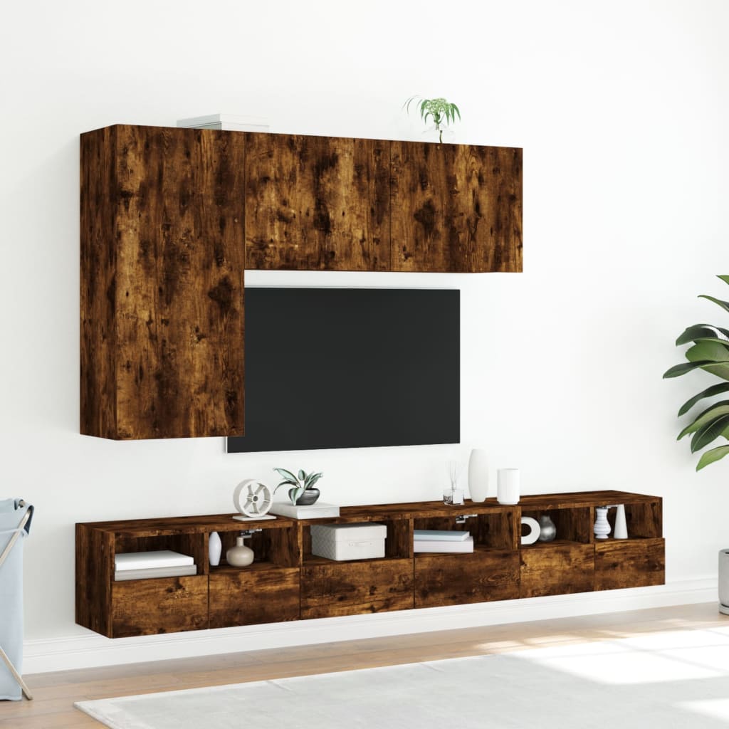 Meubles muraux TV 2 pièces Chêne fumé 60x30x30 cm matériau bois.