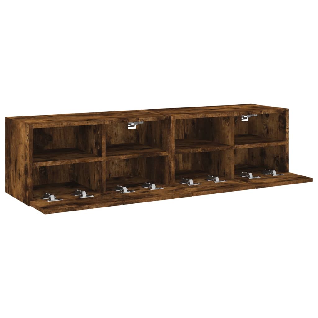 Meubles muraux TV 2 pièces Chêne fumé 60x30x30 cm matériau bois.