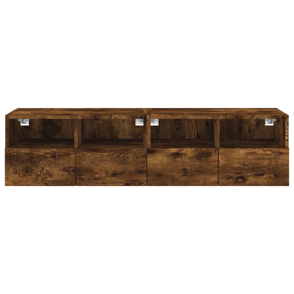 Meubles muraux TV 2 pièces Chêne fumé 60x30x30 cm matériau bois.