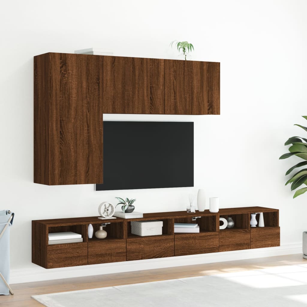 Meuble TV mural aspect chêne marron 60x30x30 cm matériau bois