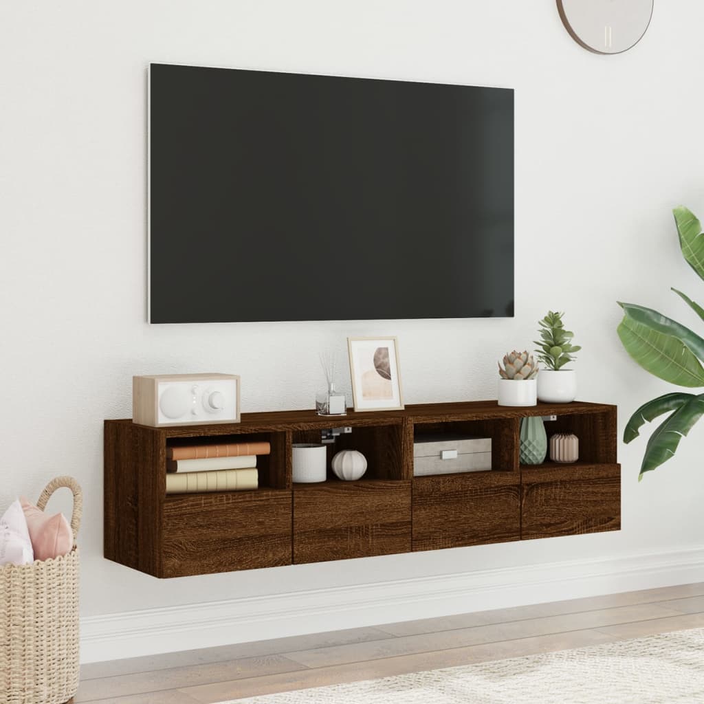 Meubles TV muraux 2 pièces aspect chêne marron 60x30x30 cm