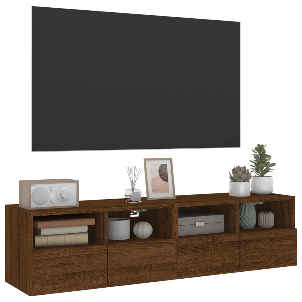 Meubles TV muraux 2 pièces aspect chêne marron 60x30x30 cm