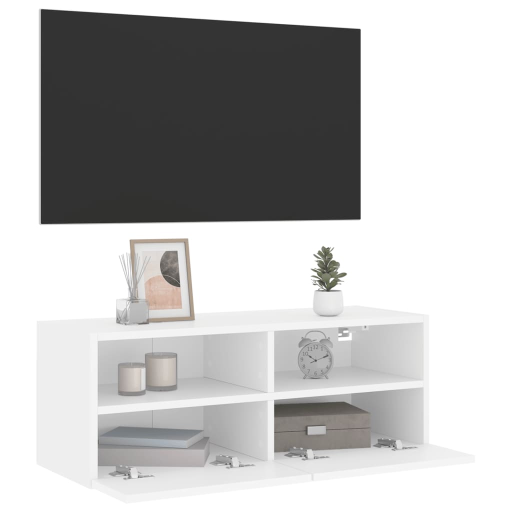 Meuble TV mural blanc 80x30x30 cm en matériau à base de bois