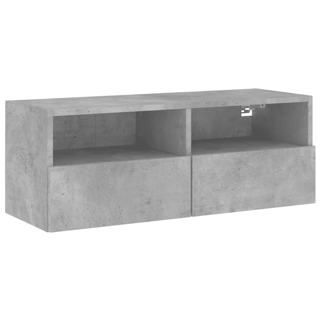 Meuble TV mural gris béton 80x30x30 cm en bois