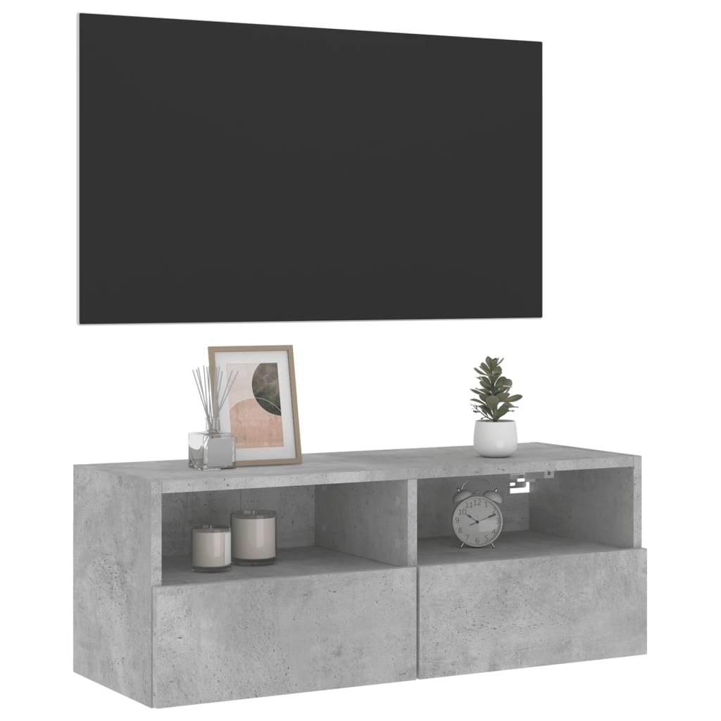 Meuble TV mural gris béton 80x30x30 cm en bois