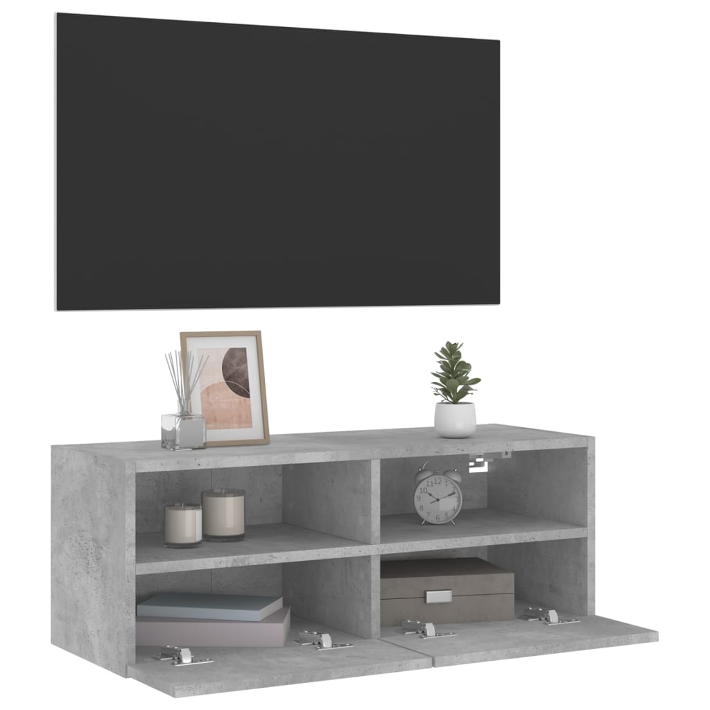 Meuble TV mural gris béton 80x30x30 cm en bois