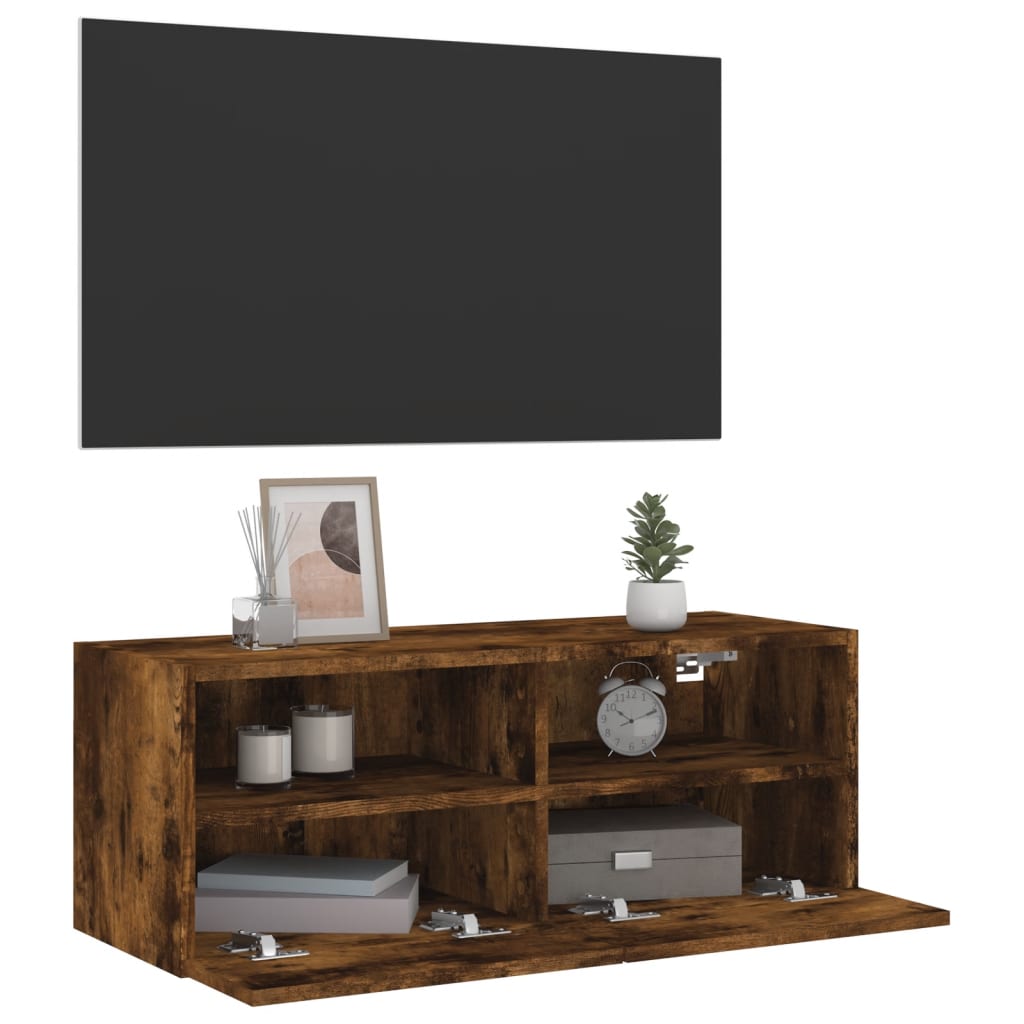 Meuble TV mural chêne fumé 80x30x30 cm en bois