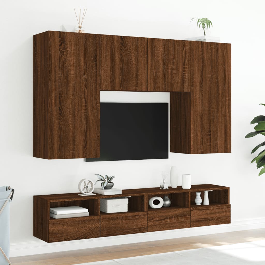 Meuble TV mural aspect chêne marron 80x30x30 cm matériau bois