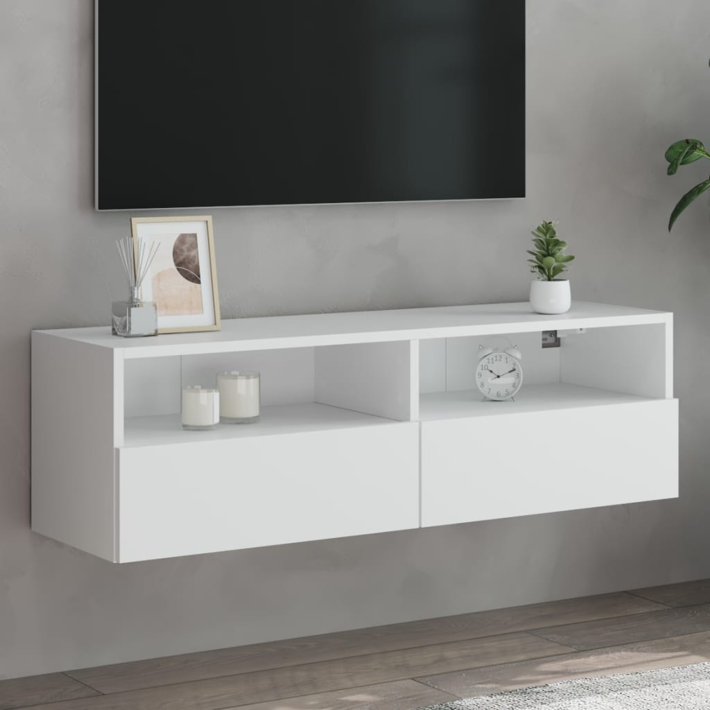 Meuble TV mural blanc 100x30x30 cm en matériau à base de bois