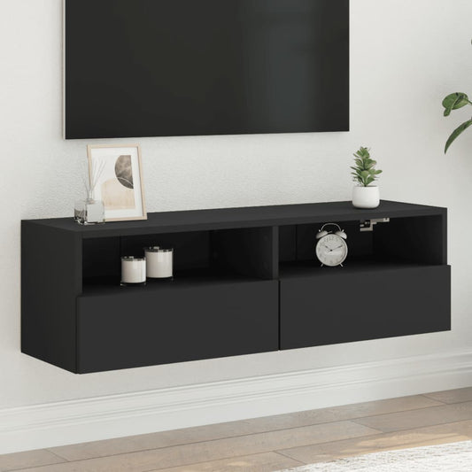 Meuble TV mural noir 100x30x30 cm en matériau à base de bois