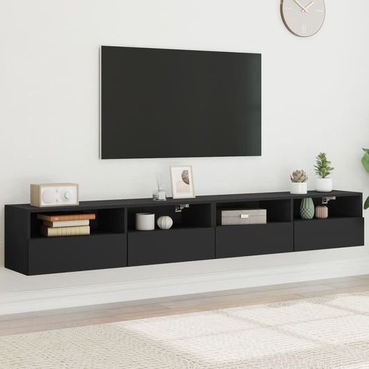 Armoires murales TV 2 pcs. Matériau bois noir 100x30x30 cm