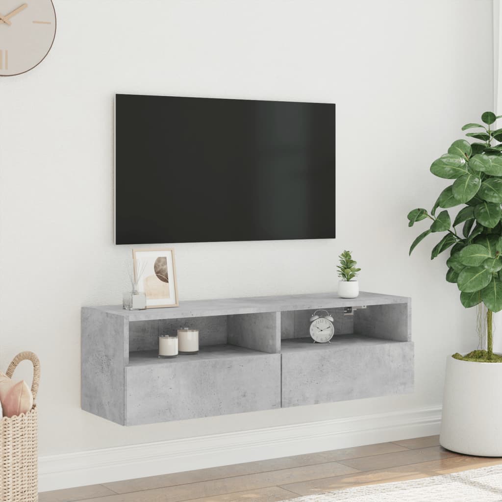 Meuble TV mural gris béton 100x30x30 cm en bois