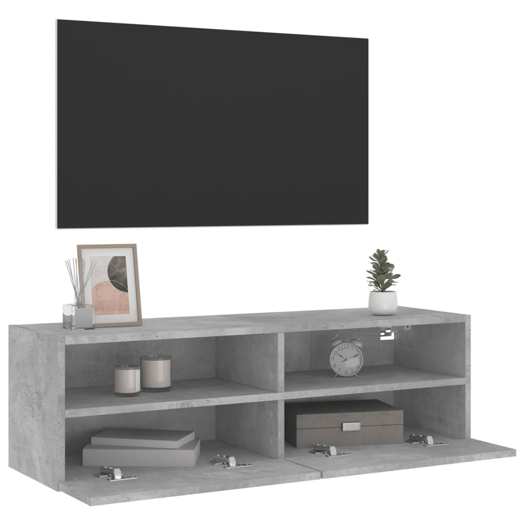 Meuble TV mural gris béton 100x30x30 cm en bois