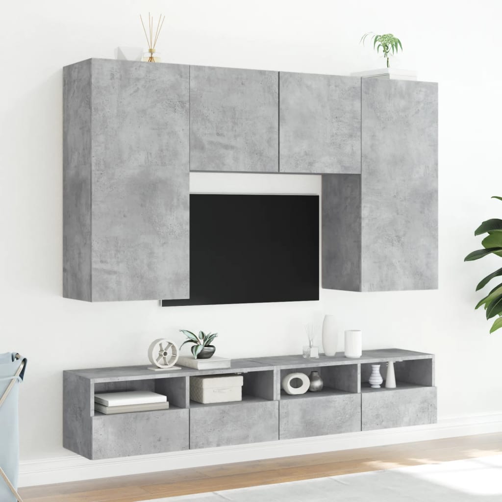 Meubles muraux TV 2 pièces. Matériau bois gris béton 100x30x30 cm.