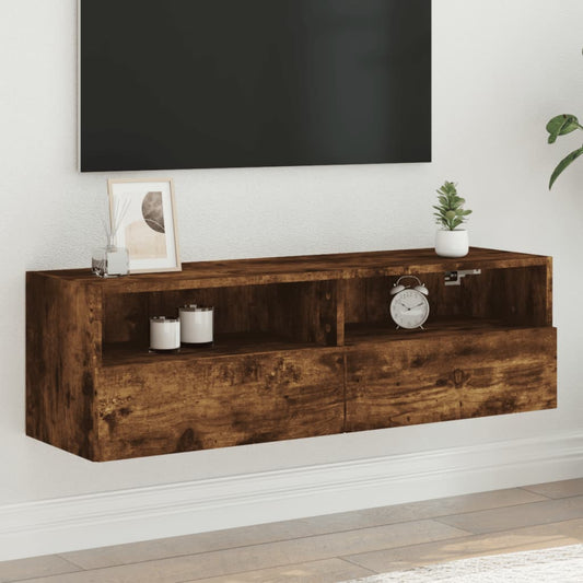 Meuble TV mural chêne fumé 100x30x30 cm matériau bois