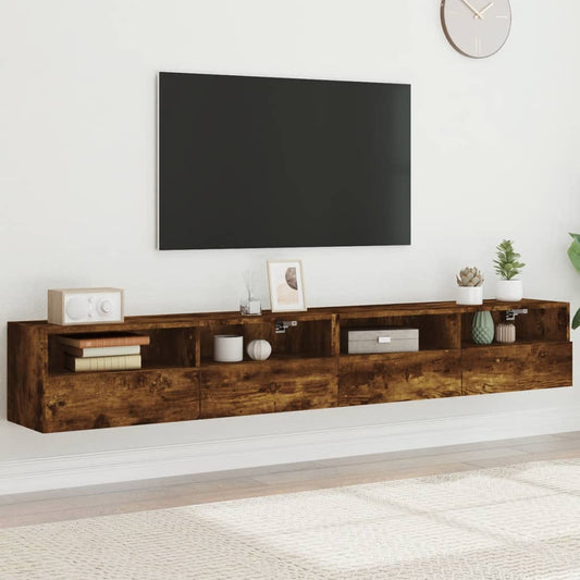 Meubles muraux TV 2 pièces Chêne fumé 100x30x30 cm matériau bois.
