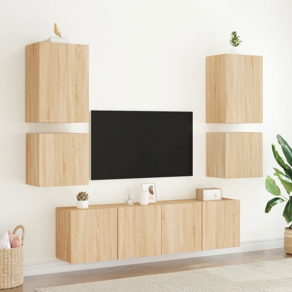 Meubles muraux TV 2 pièces chêne Sonoma 40,5x30x40 cm matériau bois.