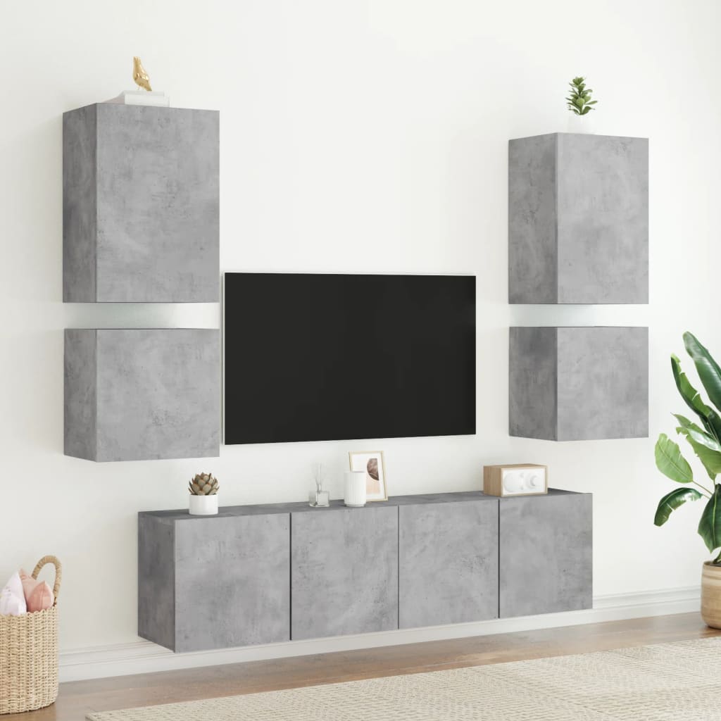 Meubles muraux TV 2 pièces. Gris béton 40,5x30x40 cm matériau bois.