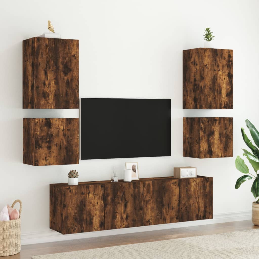 Meubles muraux TV 2 pièces Chêne fumé 40,5x30x40 cm matériau bois.