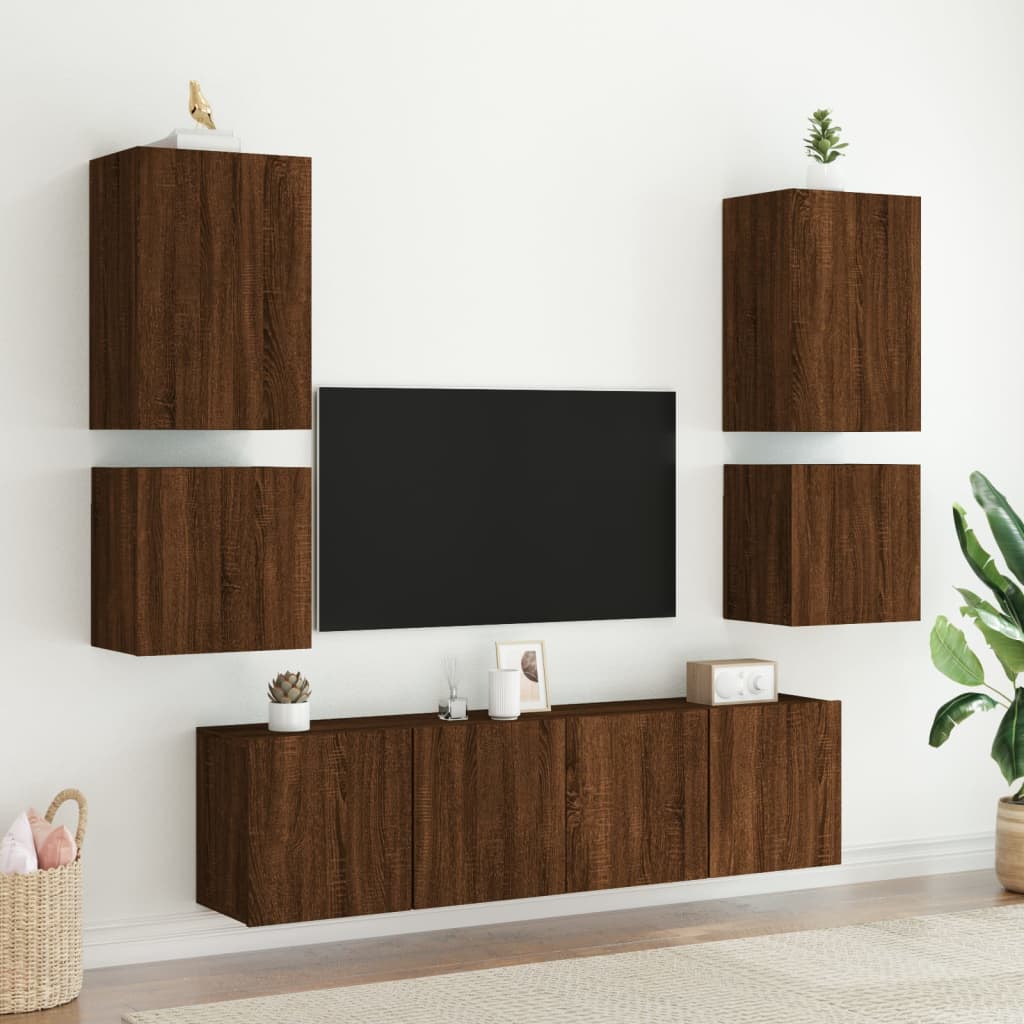 Meuble TV mural aspect chêne marron 40,5x30x40 cm matériau bois