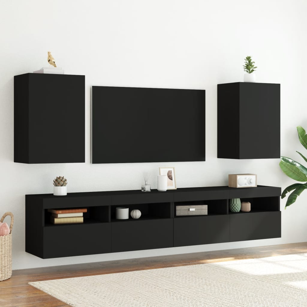 Meuble TV mural noir 40,5x30x60 cm en bois