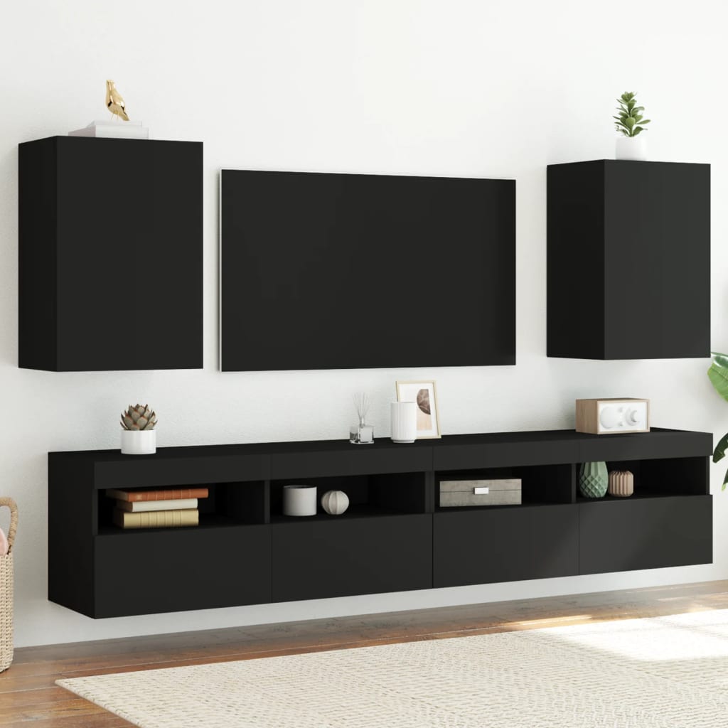 Meubles muraux TV 2 pièces noir 40,5x30x60 cm matériau bois