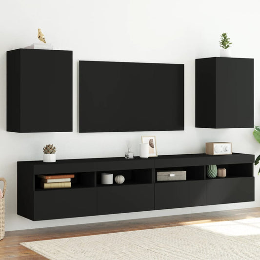 Meubles muraux TV 2 pièces noir 40,5x30x60 cm matériau bois