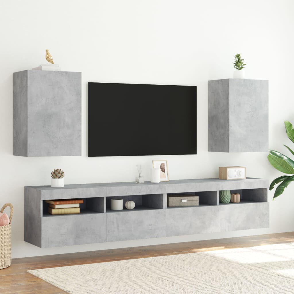 Meubles muraux TV 2 pièces. Gris béton 40,5x30x60 cm matériau bois.