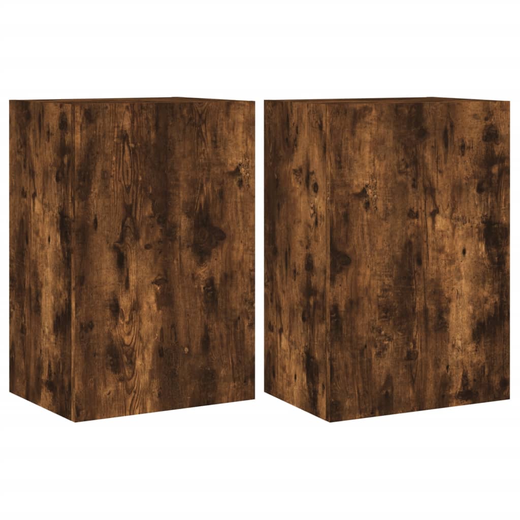 Meubles muraux TV 2 pièces Chêne fumé 40,5x30x60 cm matériau bois.