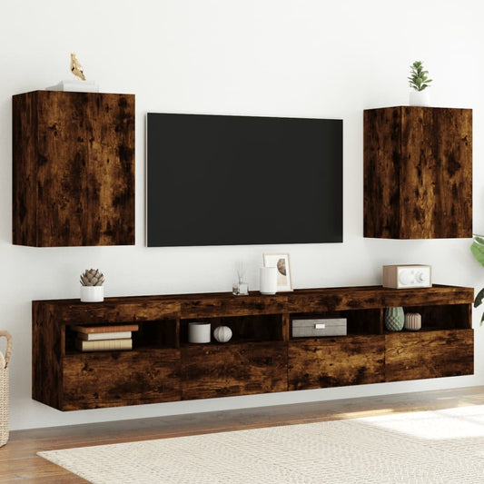 Meubles muraux TV 2 pièces Chêne fumé 40,5x30x60 cm matériau bois.