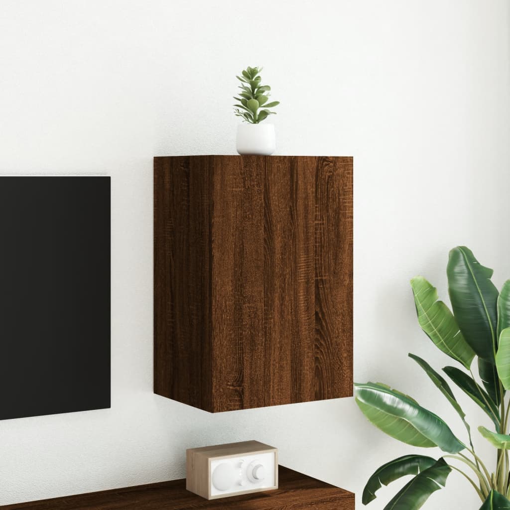 Meuble TV mural aspect chêne marron 40,5x30x60 cm matériau bois