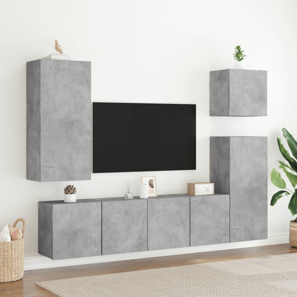 Meuble TV mural gris béton 40,5x30x90 cm en bois