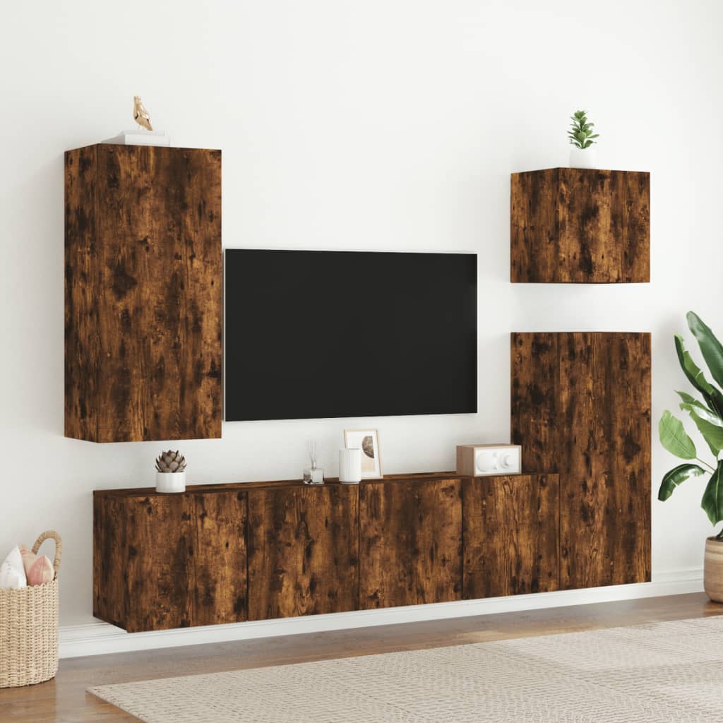 Meuble TV mural chêne fumé 40,5x30x90 cm matériau bois