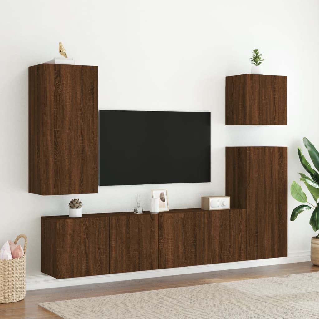 Meuble TV mural aspect chêne marron 40,5x30x90 cm matériau bois