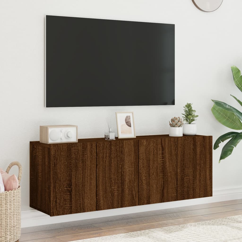 Meubles TV muraux 2 pièces aspect chêne marron 60x30x41 cm