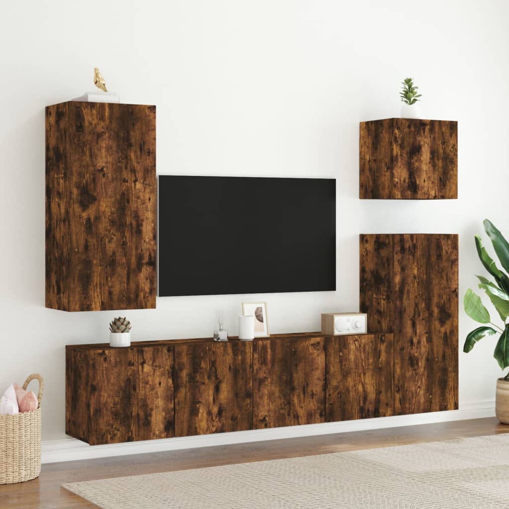 Meubles muraux TV 2 pièces Chêne fumé 80x30x41 cm.