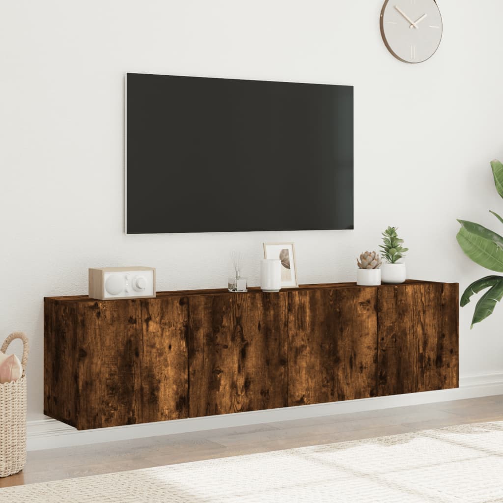 Meubles muraux TV 2 pièces Chêne fumé 80x30x41 cm.