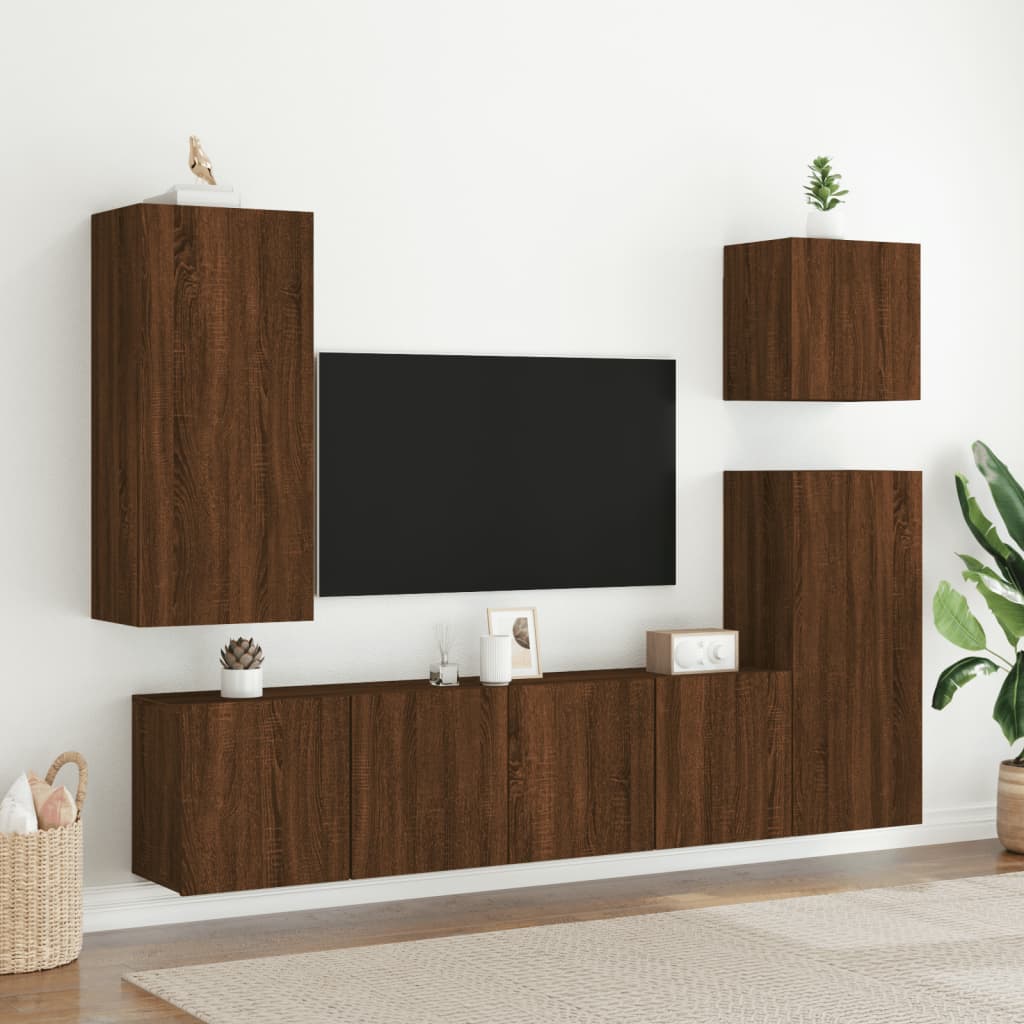 Meuble TV mural aspect chêne marron 80x30x41 cm