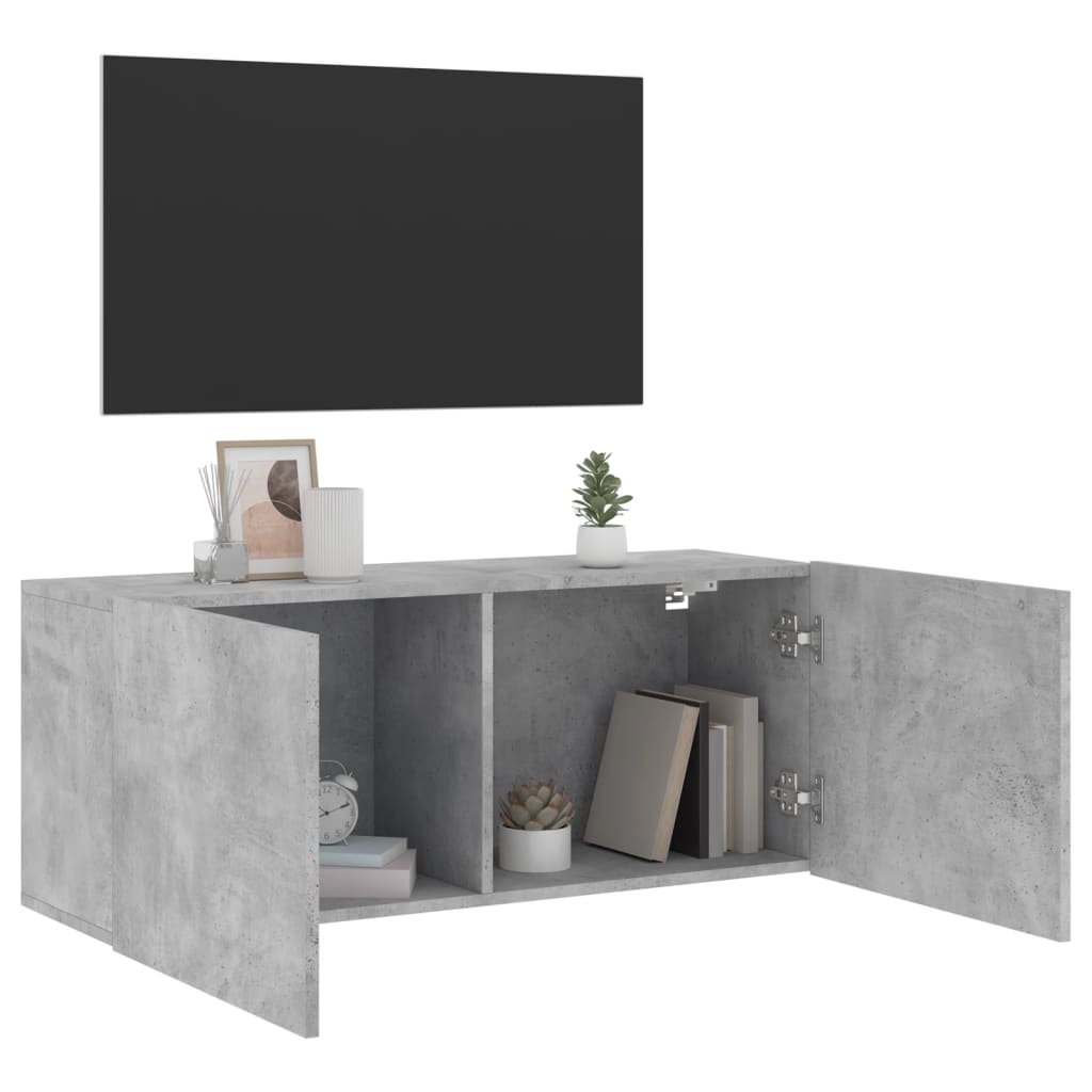 Meuble TV mural gris béton 100x30x41 cm