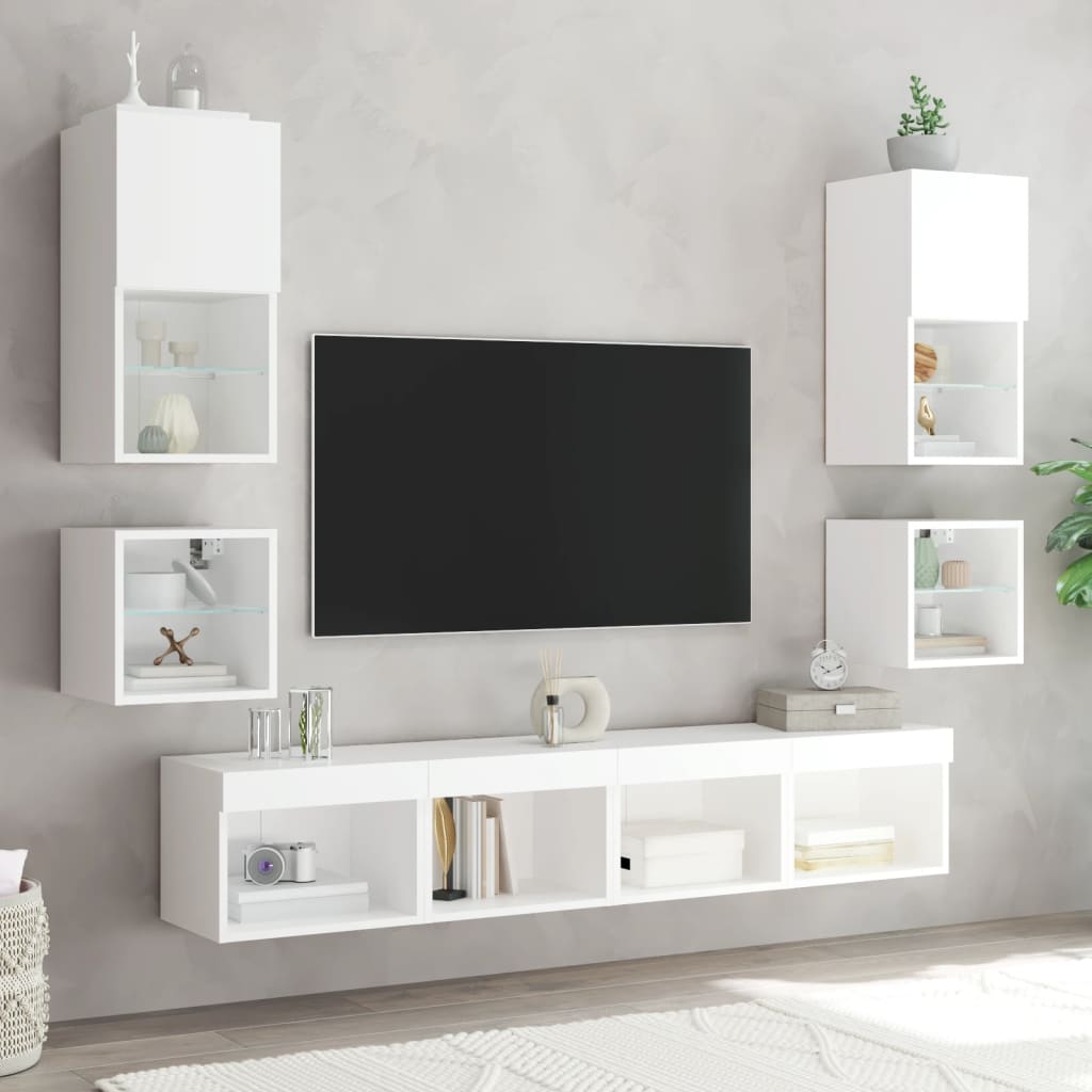 TV-Wandschrank mit LED-Leuchten Weiß 30x28,5x30 cm