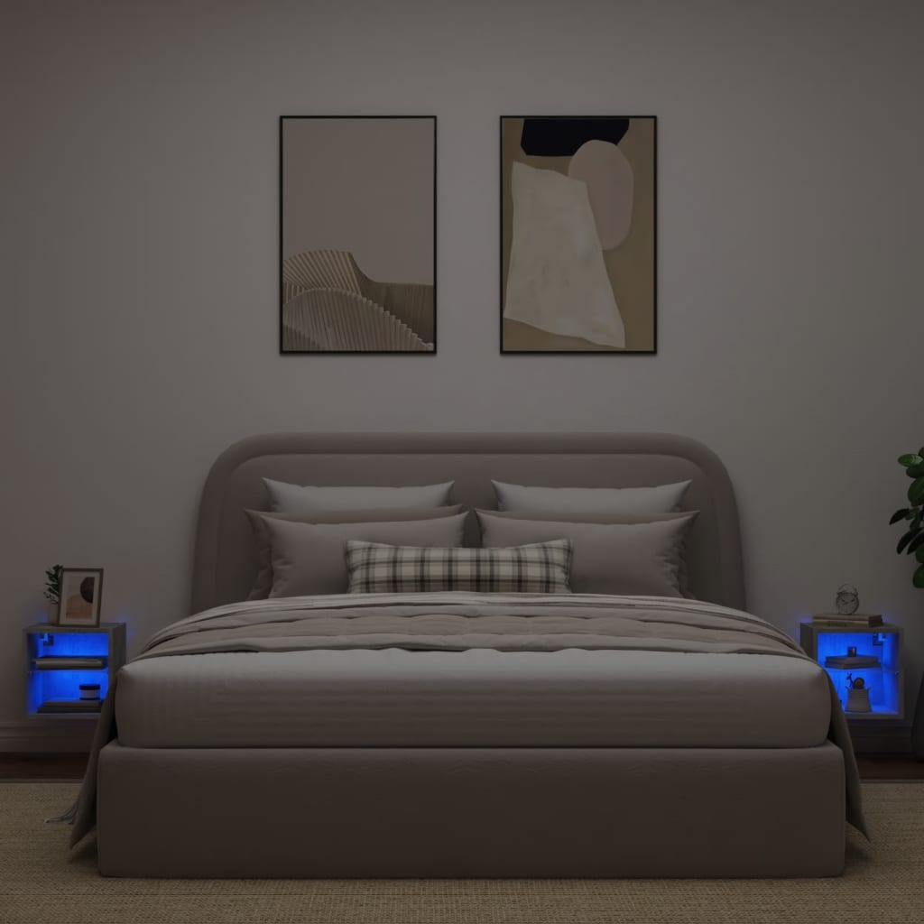 Meubles TV muraux avec lumières LED 2 pièces Gris béton 30x28,5x30 cm.