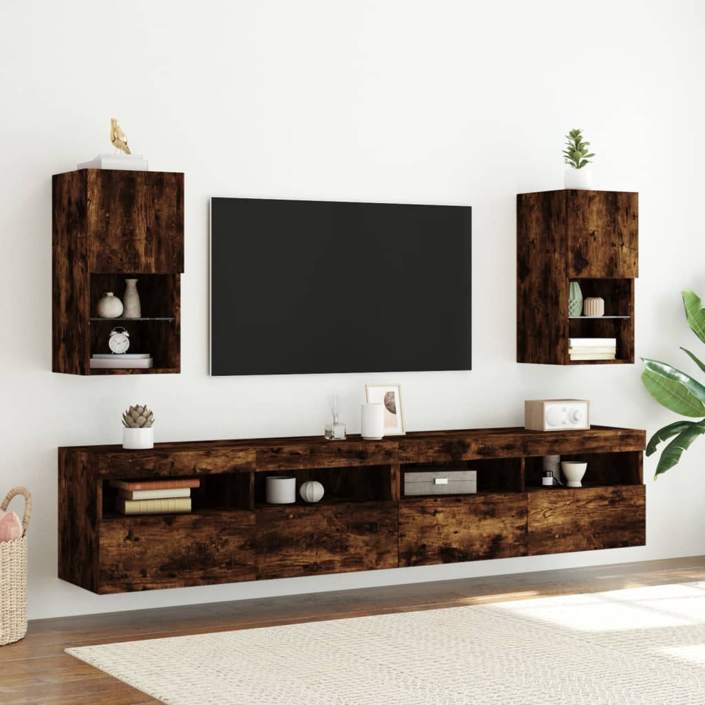 TV cabinet with LED lights smoked oak 30.5x30x60 cm