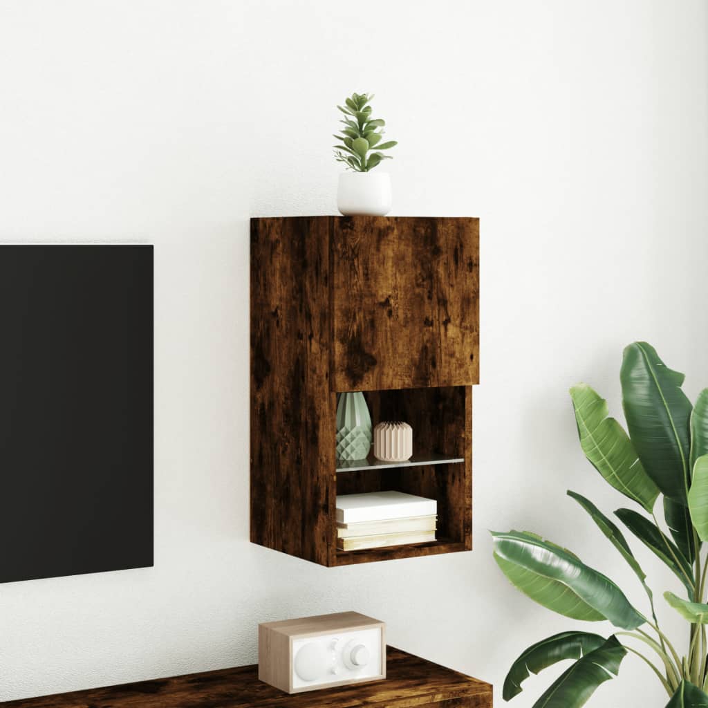 TV cabinet with LED lights smoked oak 30.5x30x60 cm