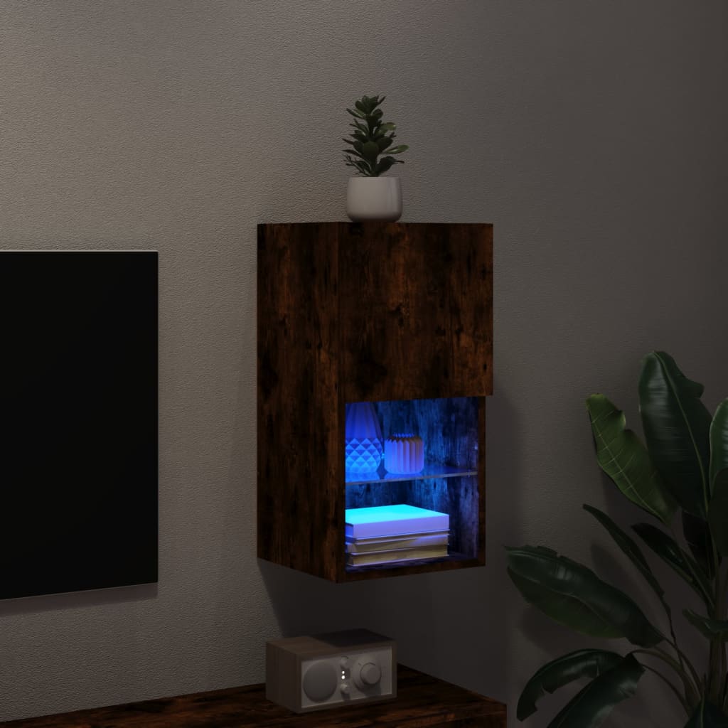 TV cabinet with LED lights smoked oak 30.5x30x60 cm