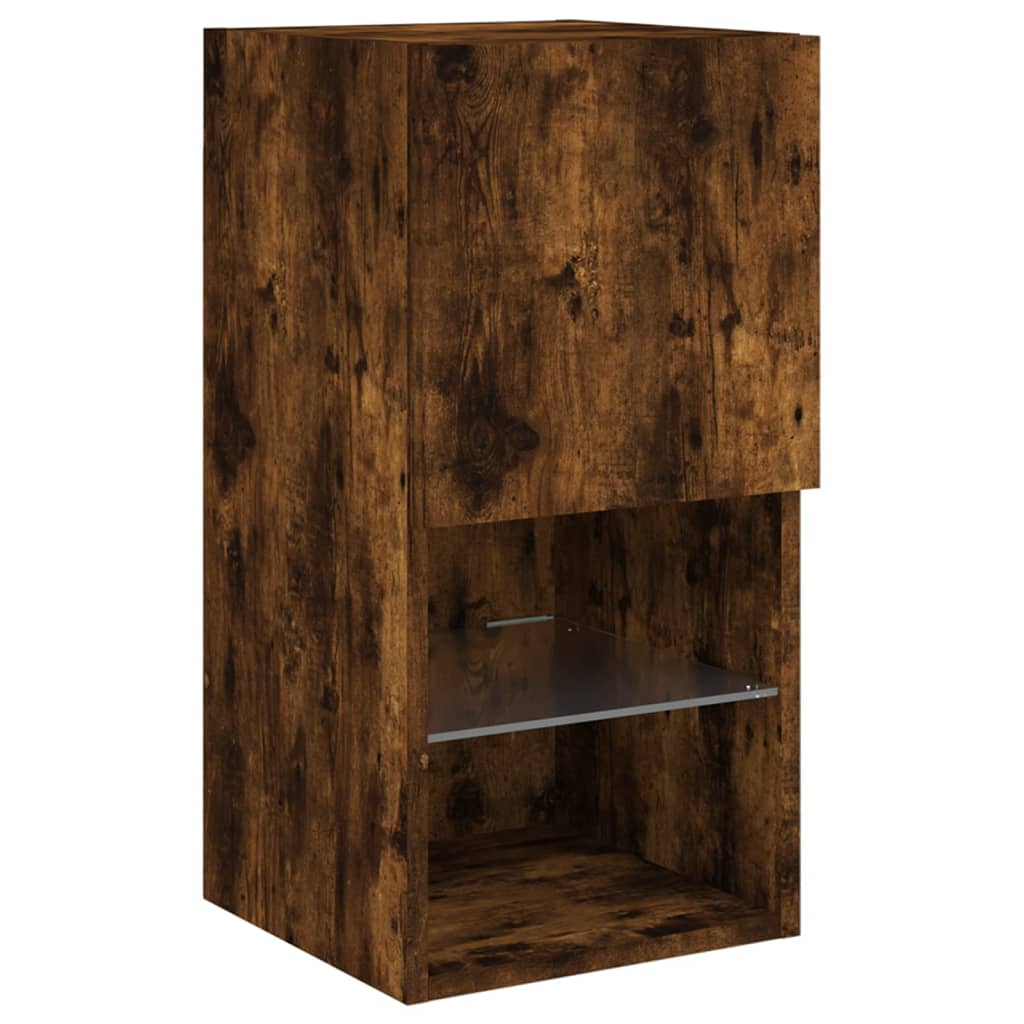 TV cabinet with LED lights smoked oak 30.5x30x60 cm