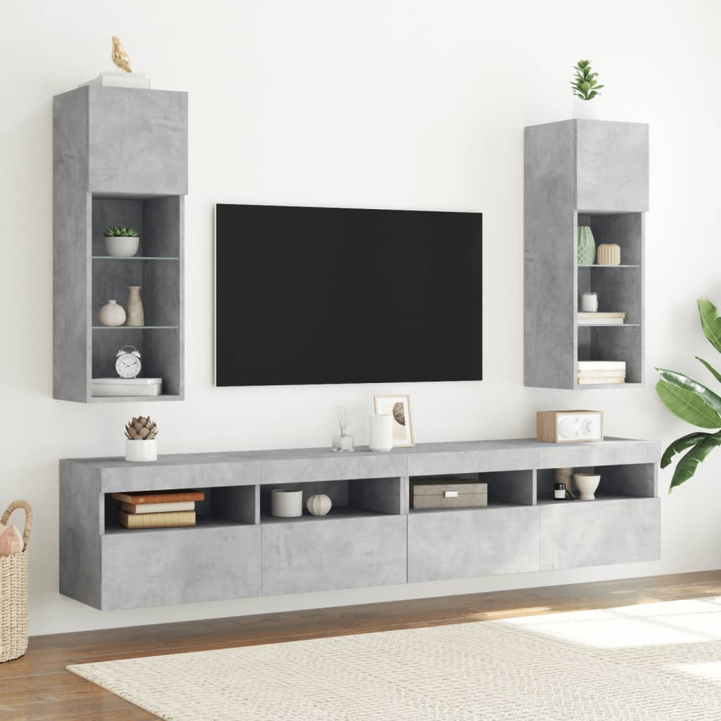 TV-Schrank mit LED-Leuchten Betongrau 30,5x30x90 cm